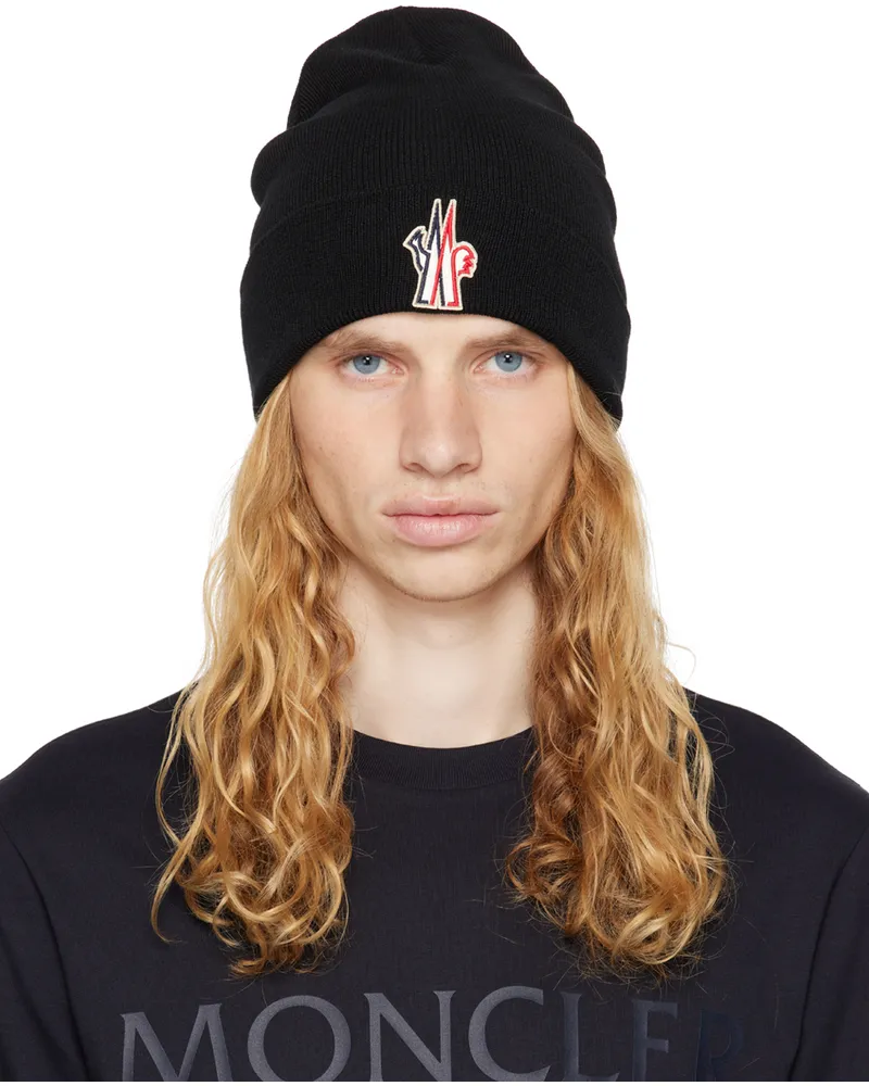 Moncler Black Pure Wool Beanie 999