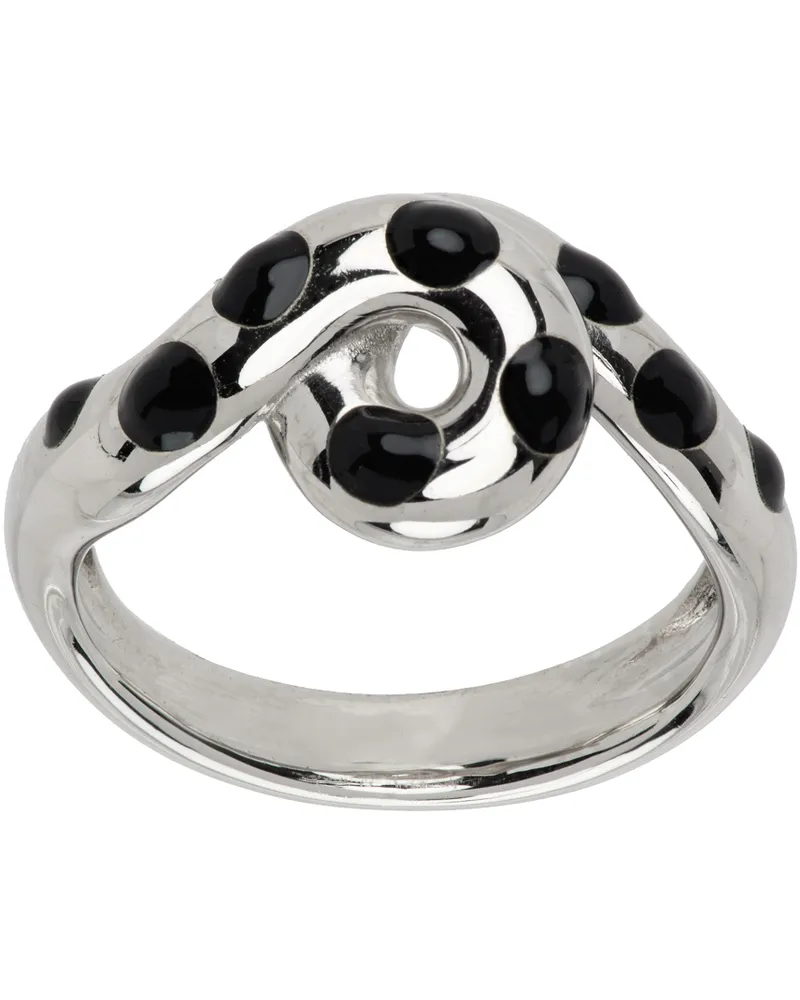 Bea Bongiasca SSENSE Exclusive White Gold & Black Chonky Wave Ring Silver