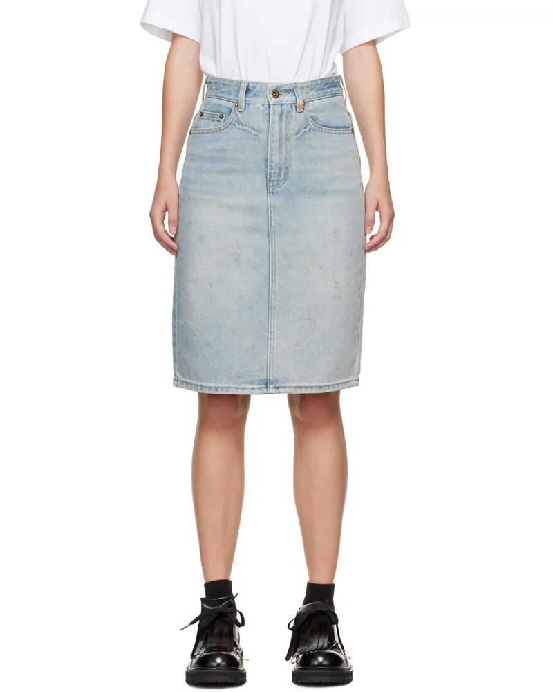 WE 11 DONE Blue Washed Denim Midi Skirt Sky