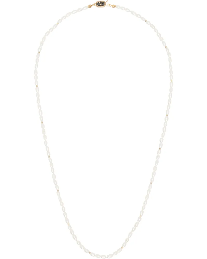 Valentino Garavani White Ovalette Pearl Necklace Qyl