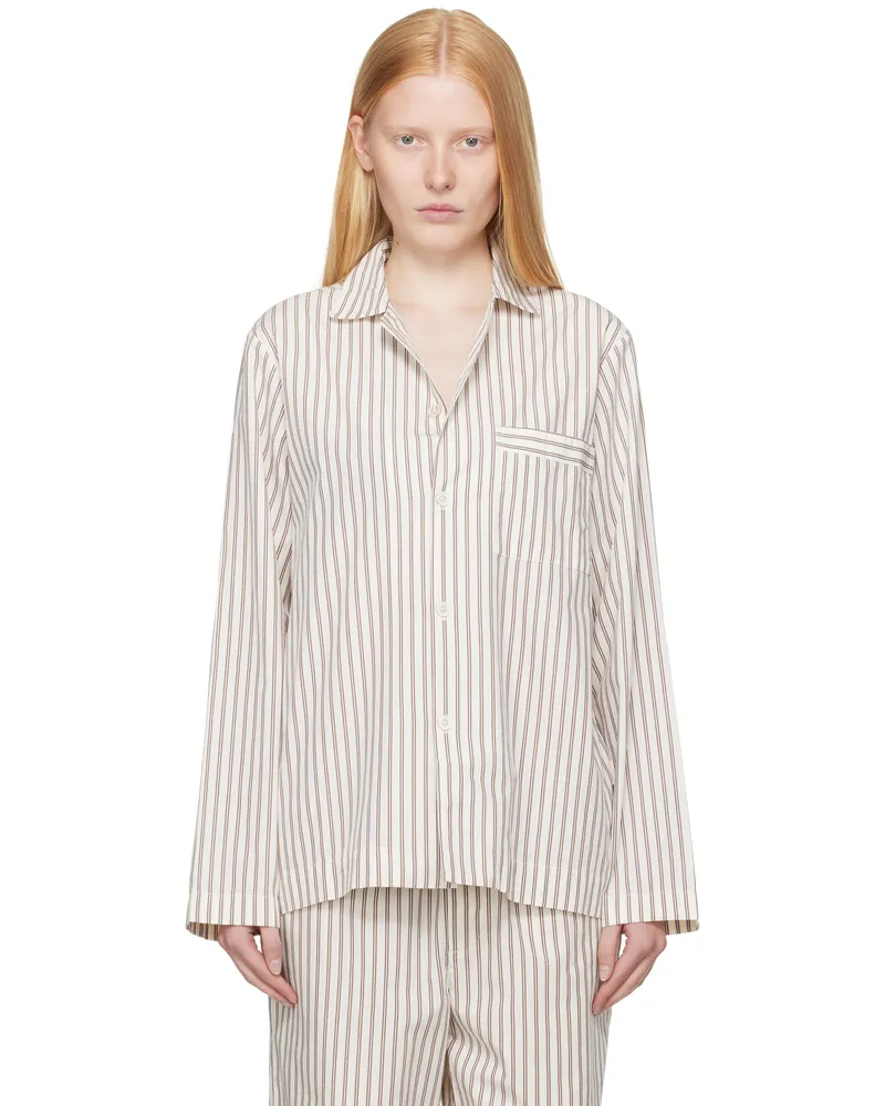 TEKLA Off-White & Brown Poplin Long-Sleeved Pyjama Shirt Hopper