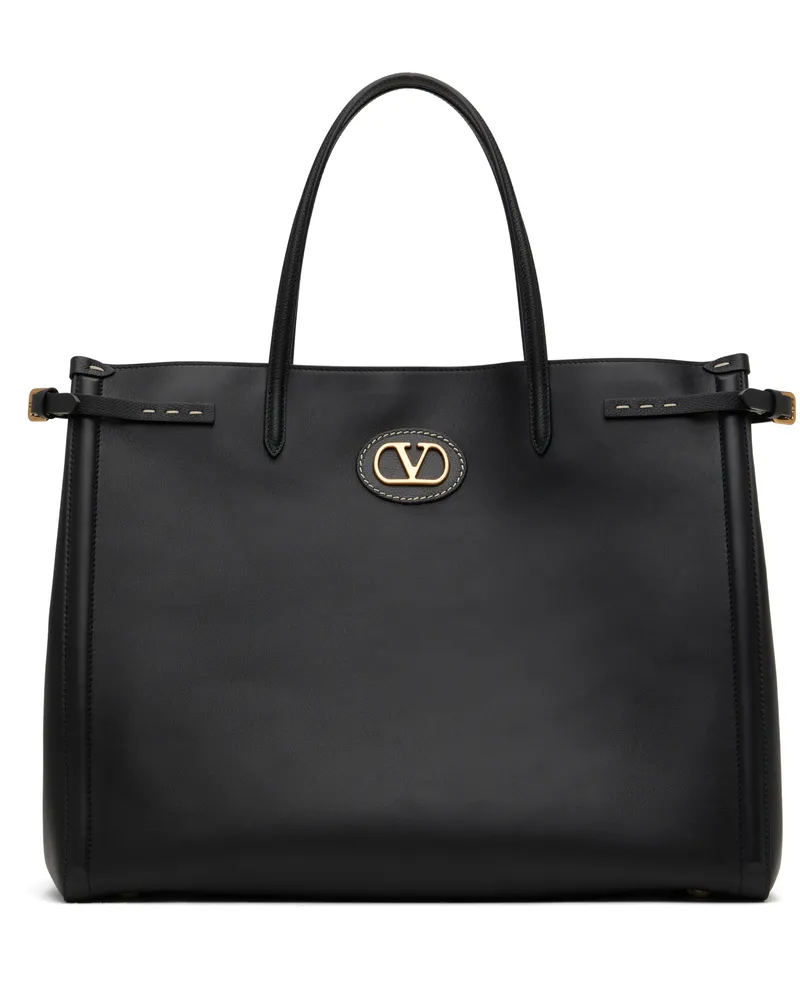 Valentino Garavani Black Antibes Large Calfskin Shopping Tote 0no