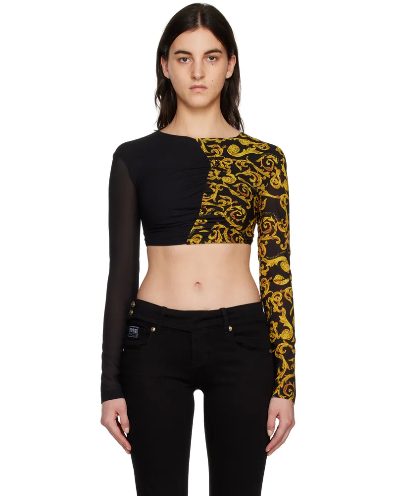 Versace Jeans Black & Yellow Cropped Blouse Eg89