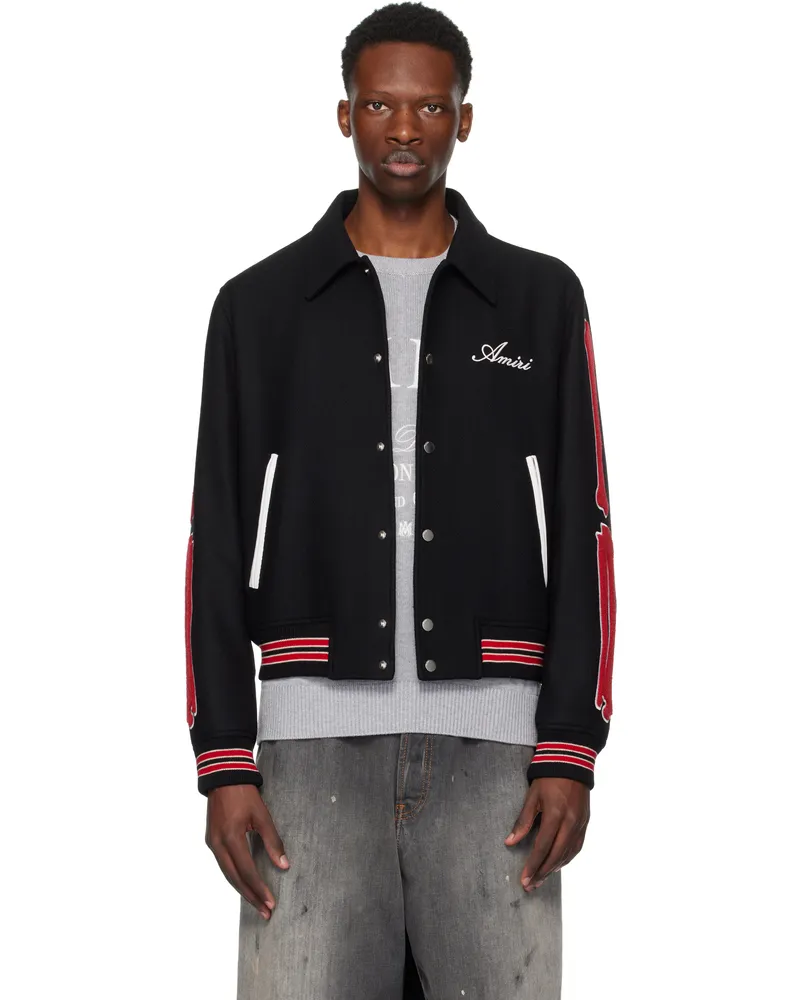 Amiri Black & Red Bones Bomber Jacket Black