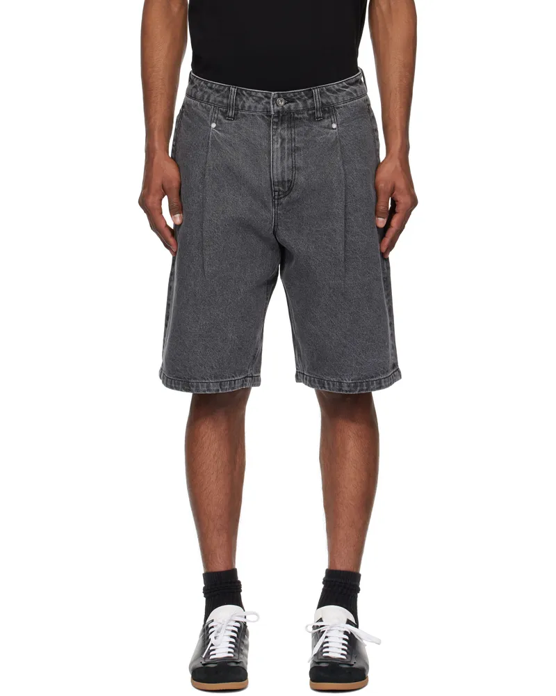Dime Black Pleated Denim Shorts Faded