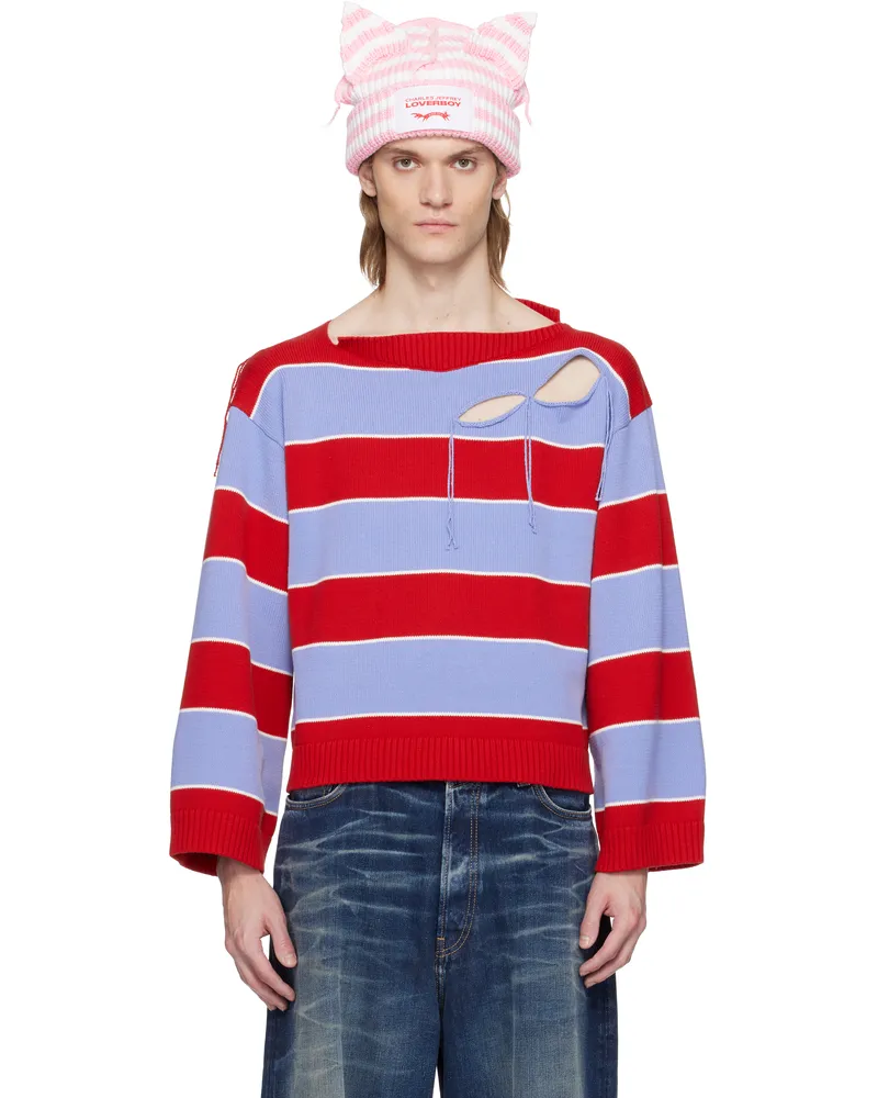 Charles Jeffrey Loverboy Red & Blue Slash Stripe Sweater Red