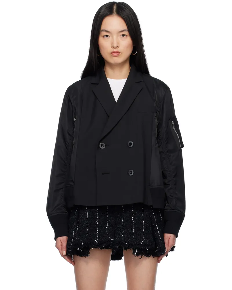 Sacai Black Suiting & Nylon Twill Bomber Jacket 001