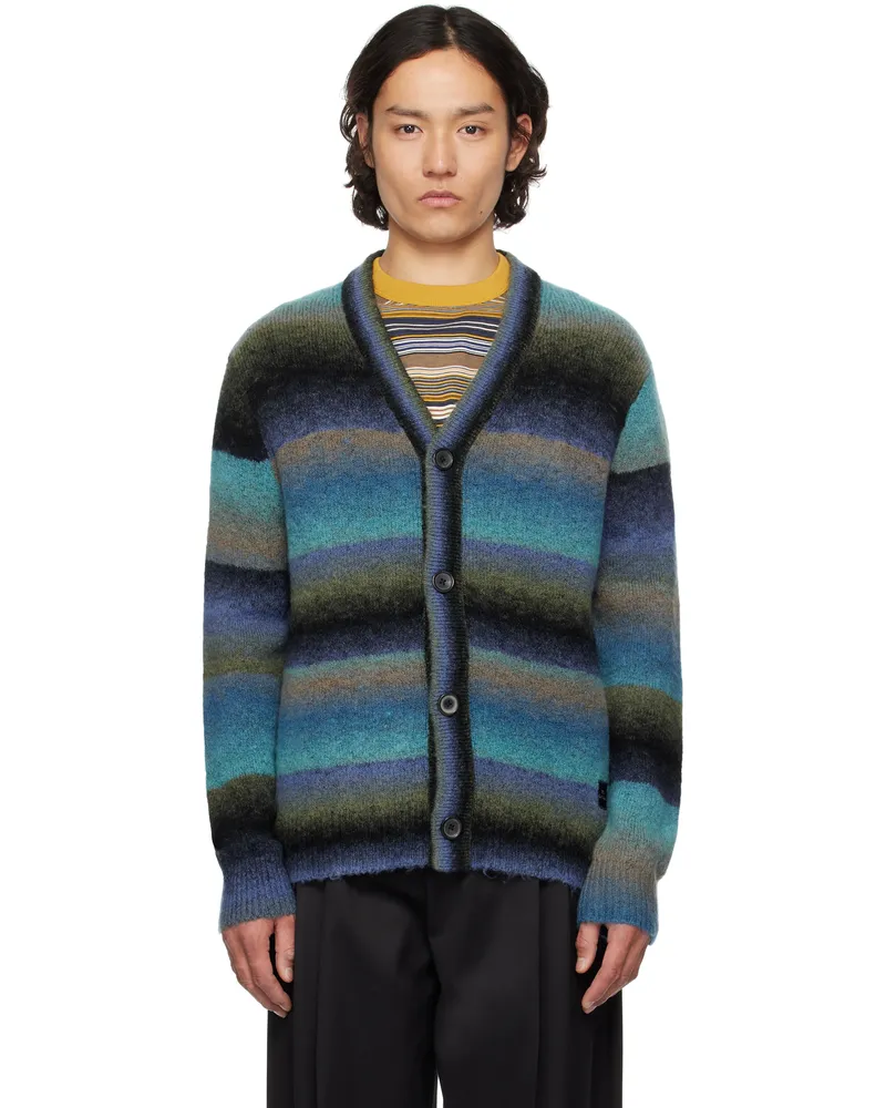 Paul Smith Blue Faded Stripe Merino Wool-Blend Cardigan 37