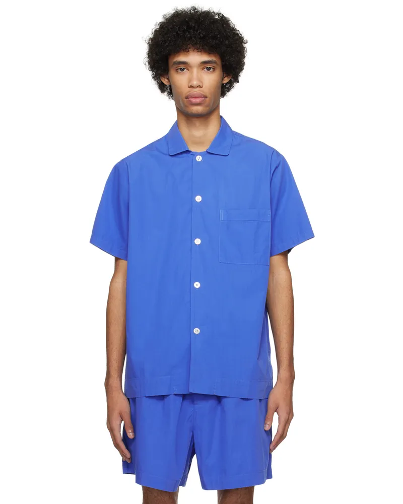 TEKLA Blue Short Sleeve Pyjama Shirt Royal
