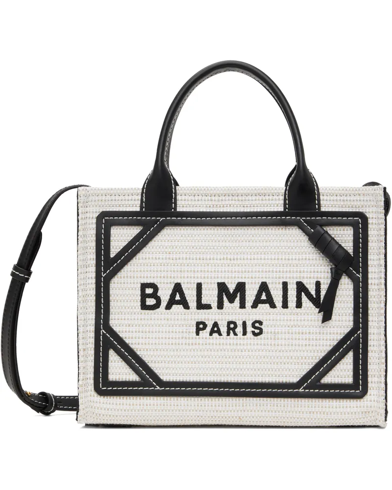 Balmain Gray & Black Small Raffia B-Army Tote Gte