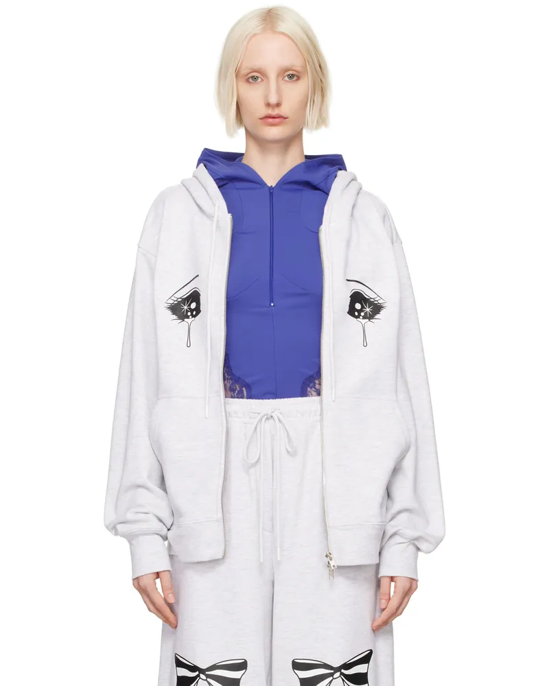 pushBUTTON Gray Crying Eye Zip-Up Hoodie Grey