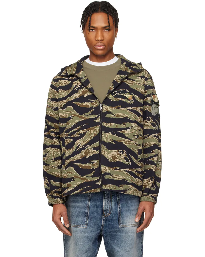 Givenchy Black & Khaki Camo Print Windbreaker Jacket 960-multicolored