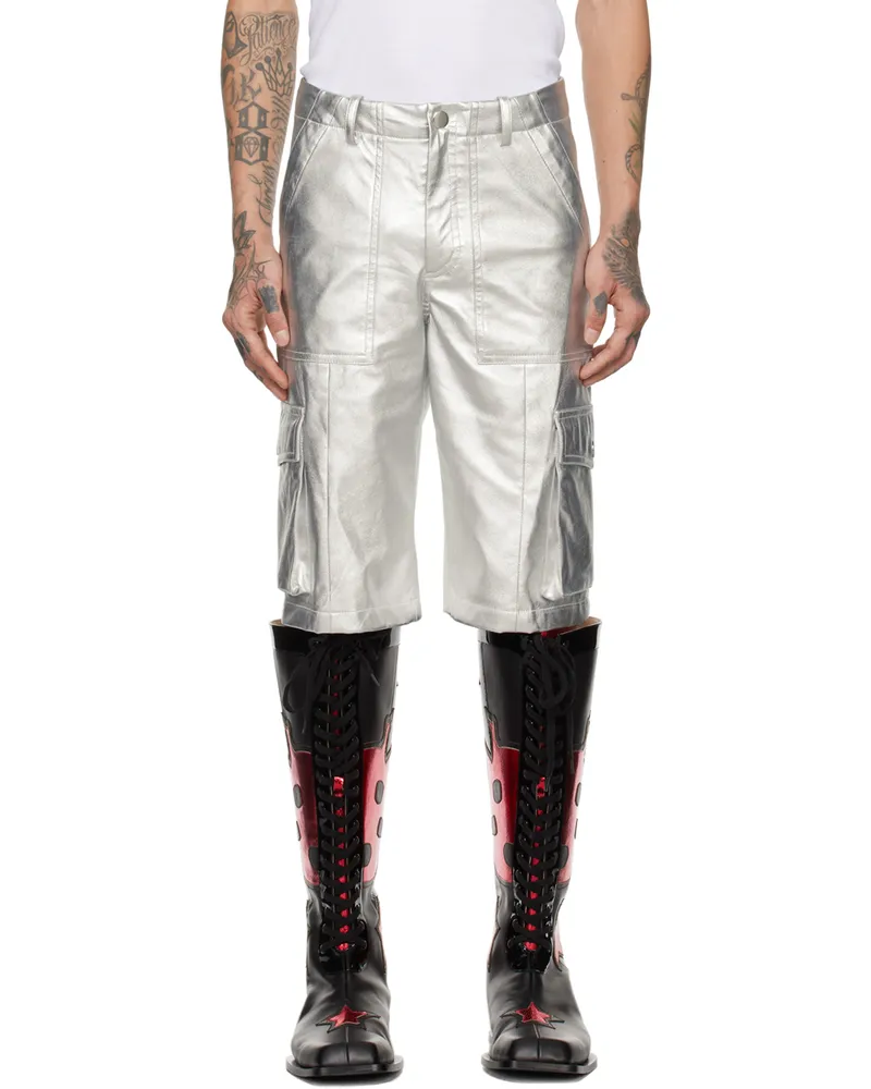 Anna Sui Silver Cargo Shorts Silver