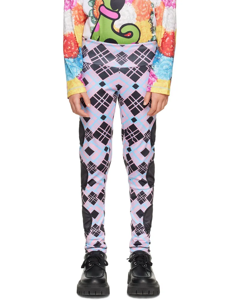 CHOPOVA LOWENA SSENSE Exclusive Kids Pink & Blue 'Tartan Tennis Ball' Leggings Black