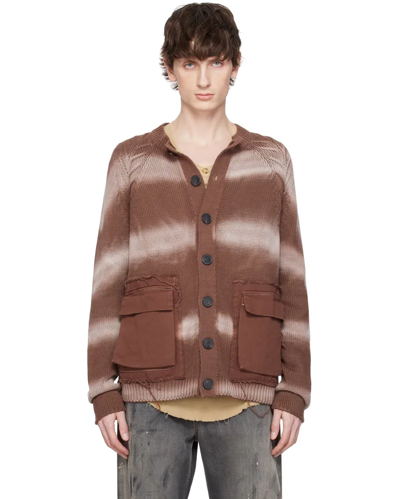 Edward Cuming Brown Cotton Tyre Track Washed Cardigan Washed