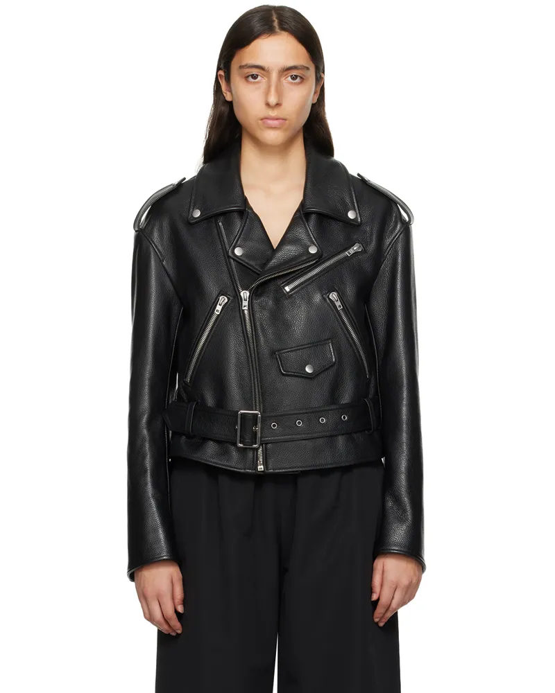 WE 11 DONE Black Printed Leather Jacket Black