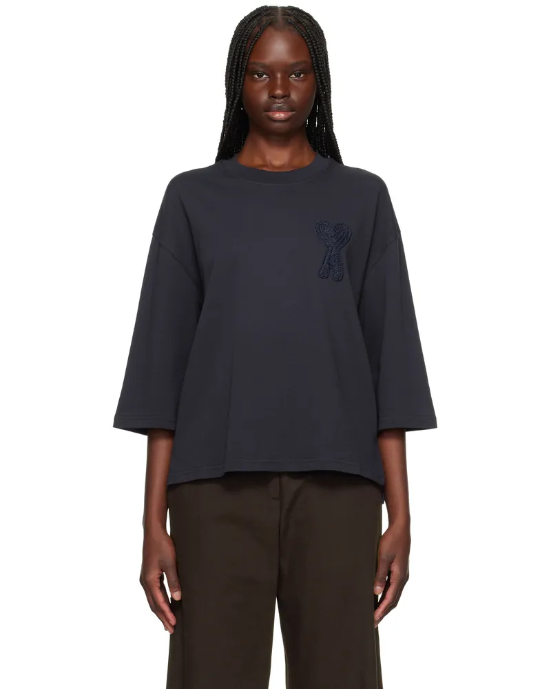 AMI Paris Navy Cotton Ami de Coeur Patch T-shirt Navy