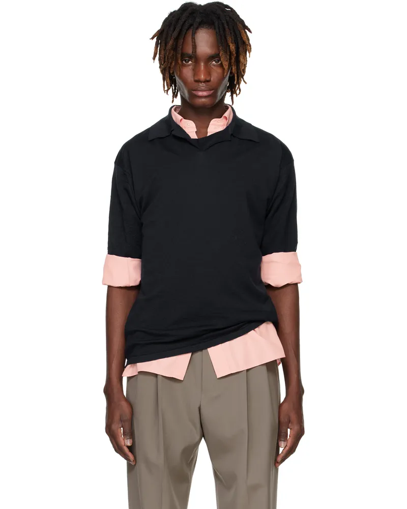 AURALEE Navy Product Dyed Wool Knit Polo Navy