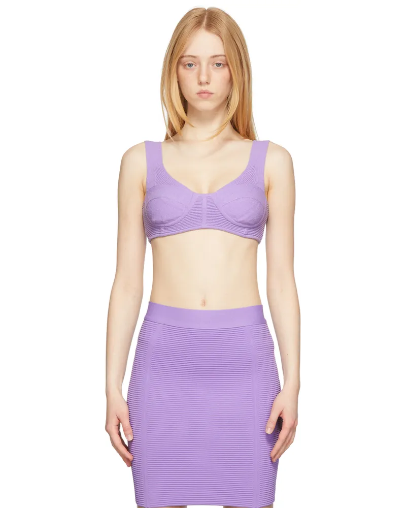 Hervé Léger Purple Bouclé Bra Tank Top Orchid