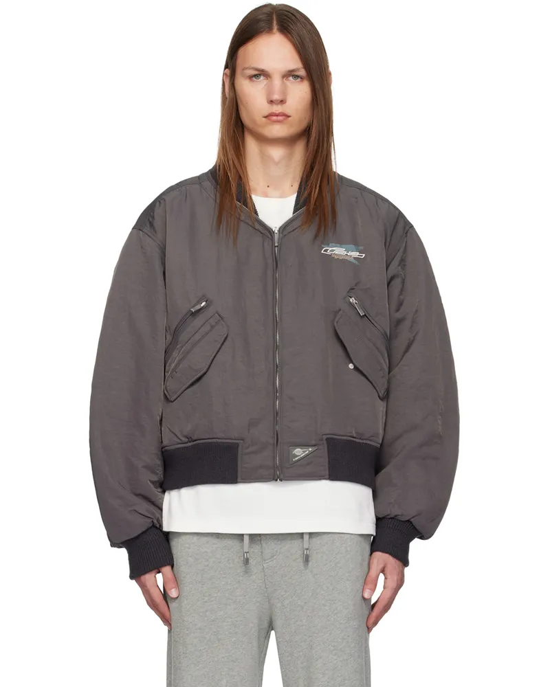 C2H4 Gray Aviation Bomber Jacket Bluish