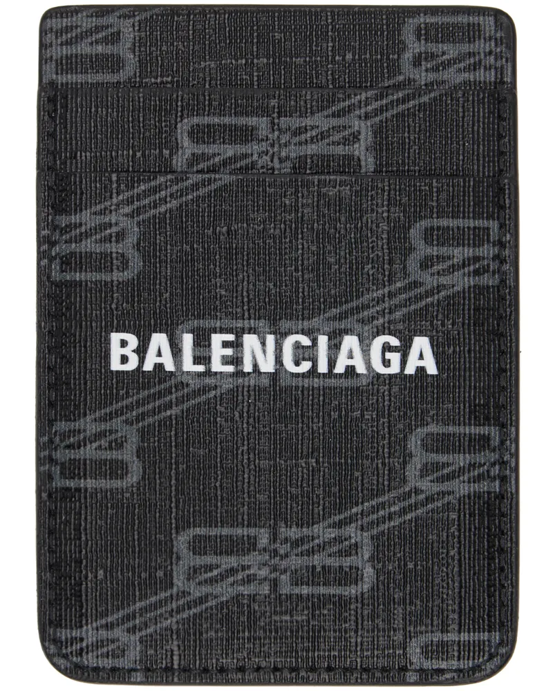 Balenciaga Black Signature Magnet Card Holder Black