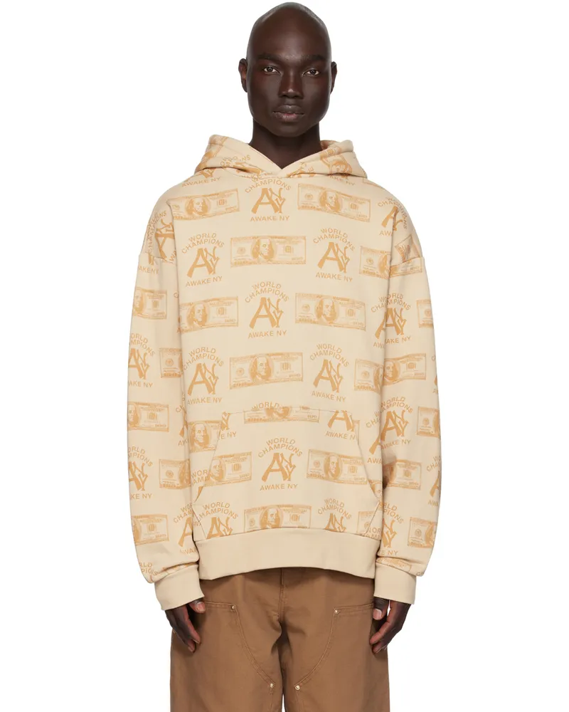 AWAKE NY Beige Printed Hoodie Beige