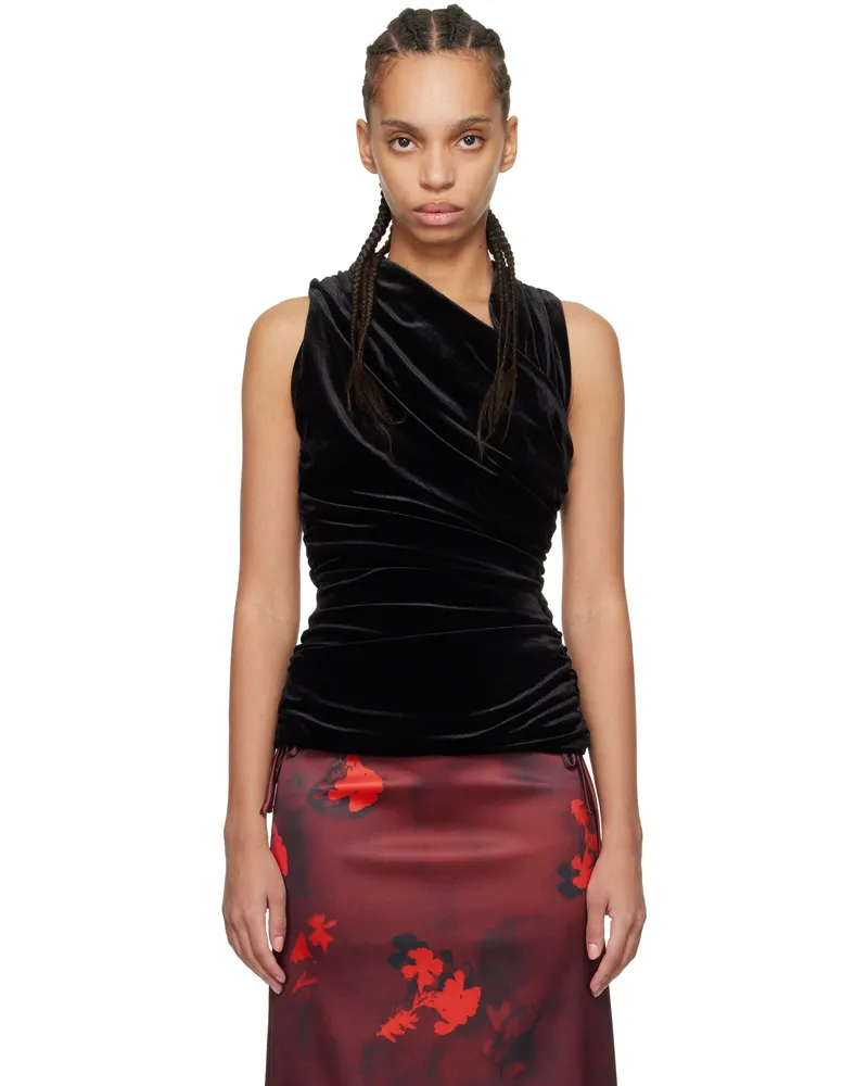 Ganni Black Velvet Ruched Top 099