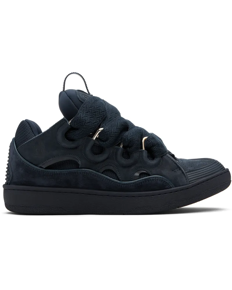 Lanvin Navy Leather Curb Sneakers Navy