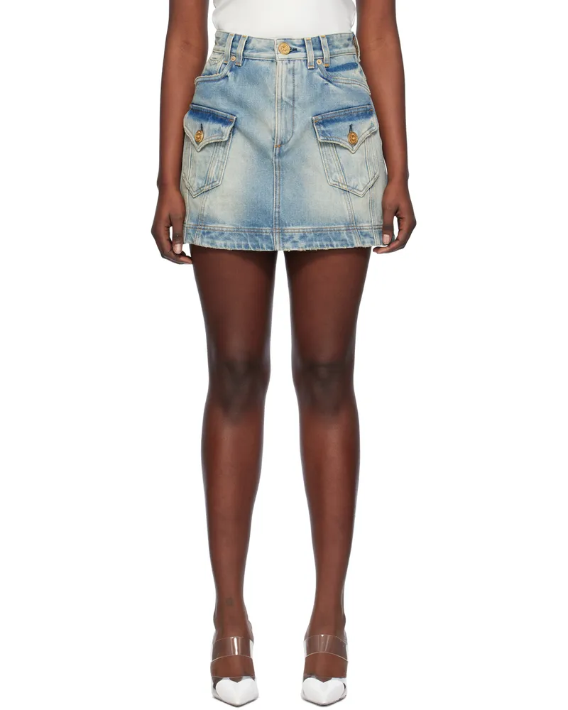 Balmain Blue Western Denim Miniskirt 6ff