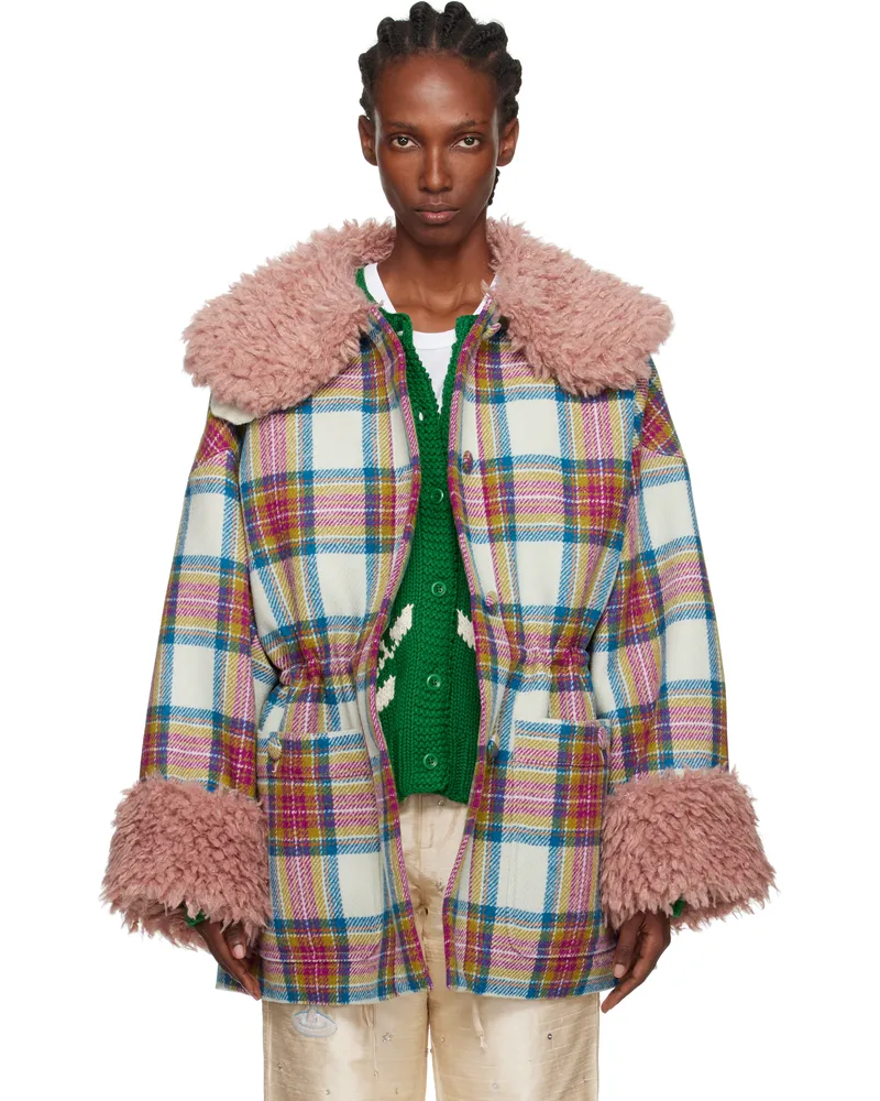 Caro Editions White & Pink Harris Tweed Connie Coat White