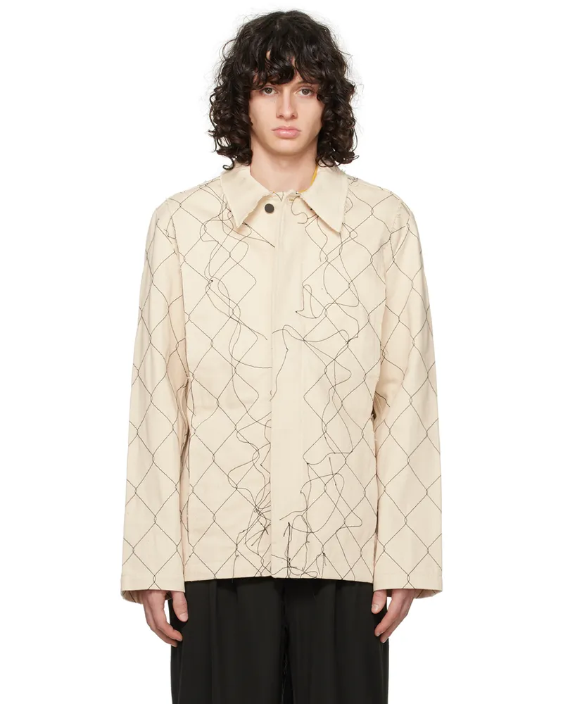 AIREI Beige Embroidered Denim Jacket Natural