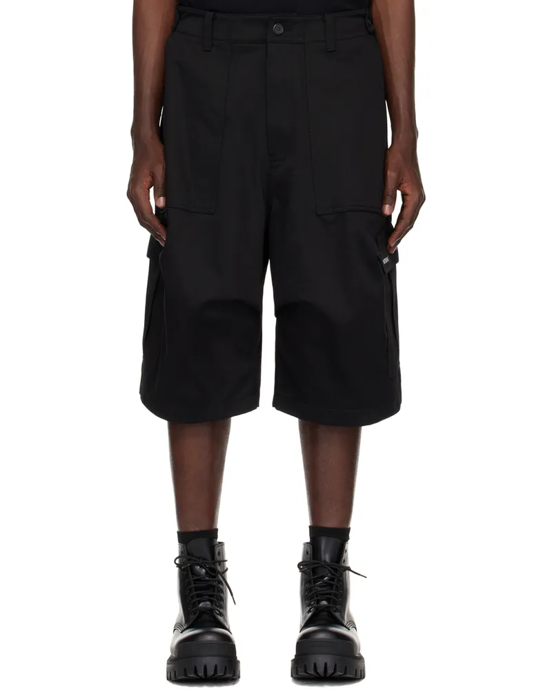WE 11 DONE Black Cargo Pocket Shorts Black