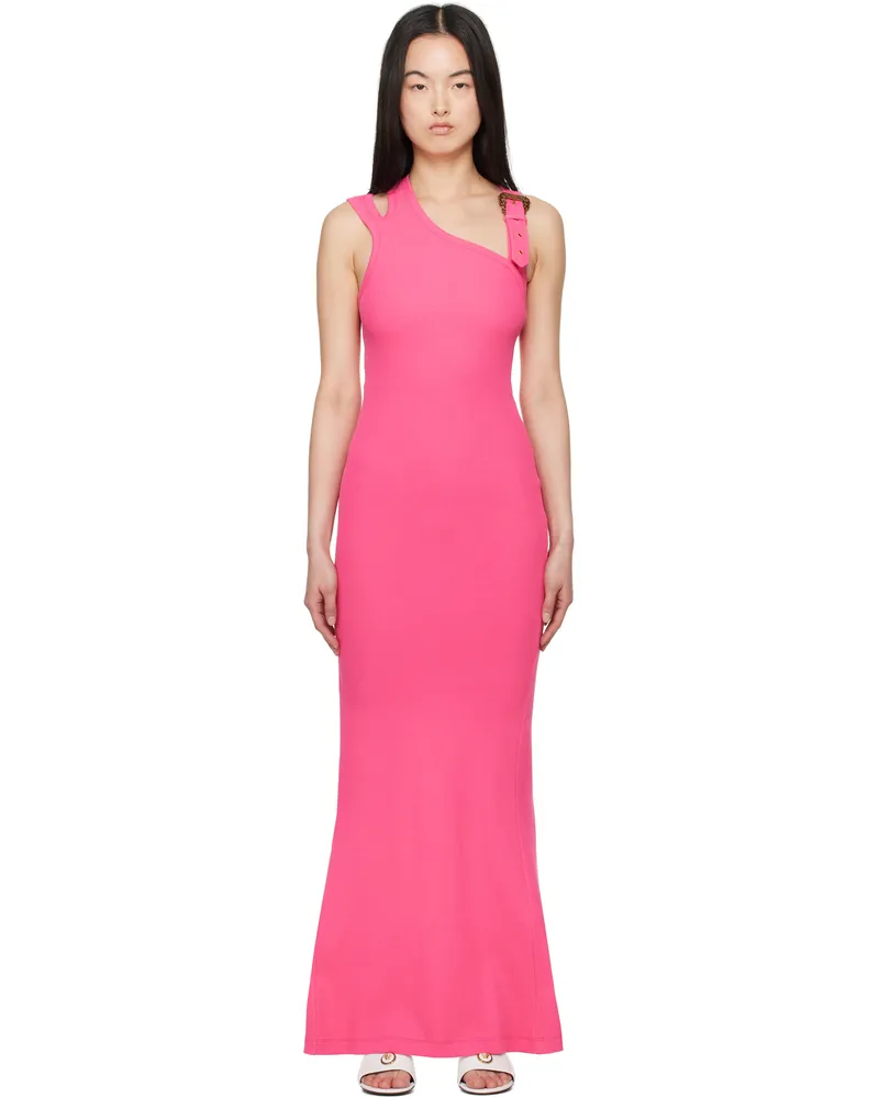 Versace Jeans Pink Baroque Buckle Maxi Dress E494