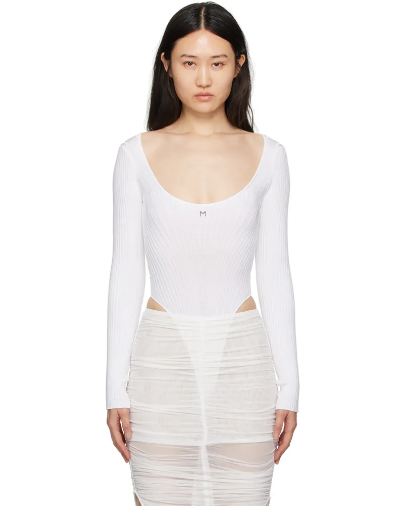 Thierry Mugler White Scoop Neck Bodysuit 1016