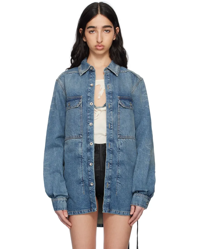 DRKSHDW by Rick Owens Blue Hollywood Outershirt Denim Jacket 06