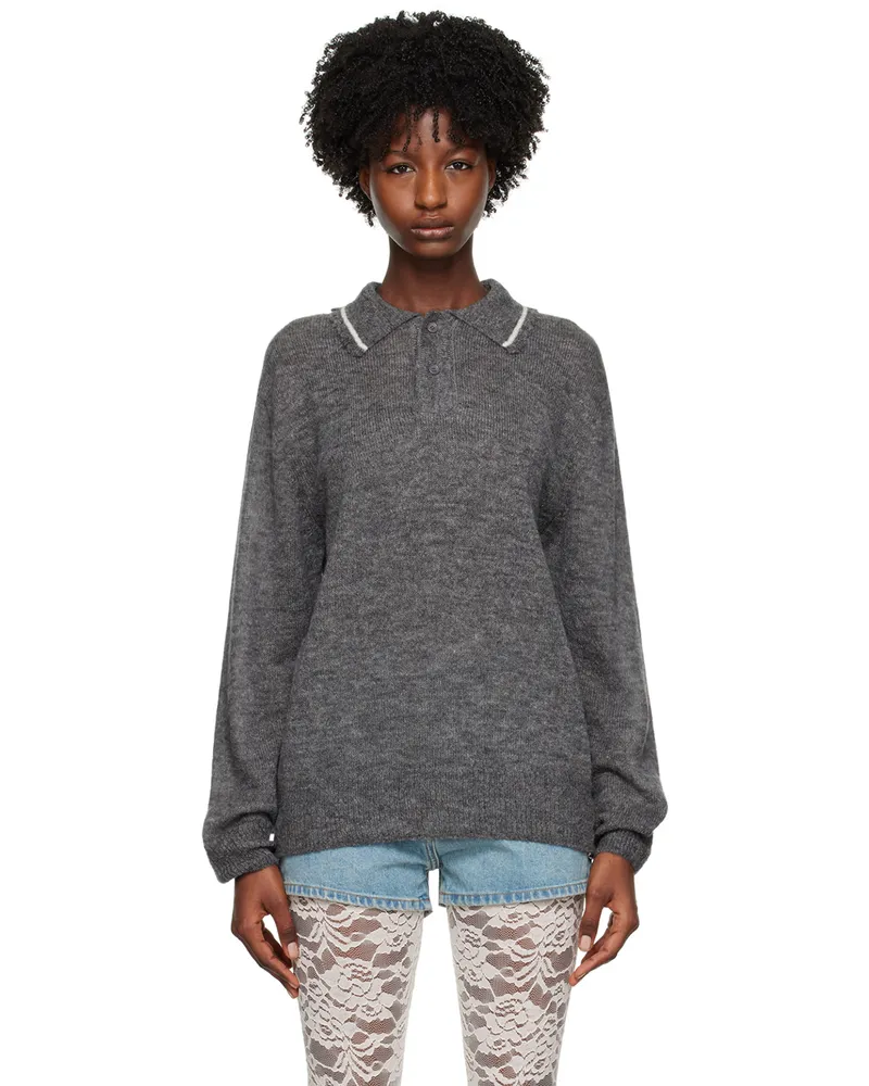 WE 11 DONE Gray Frayed Polo Grey