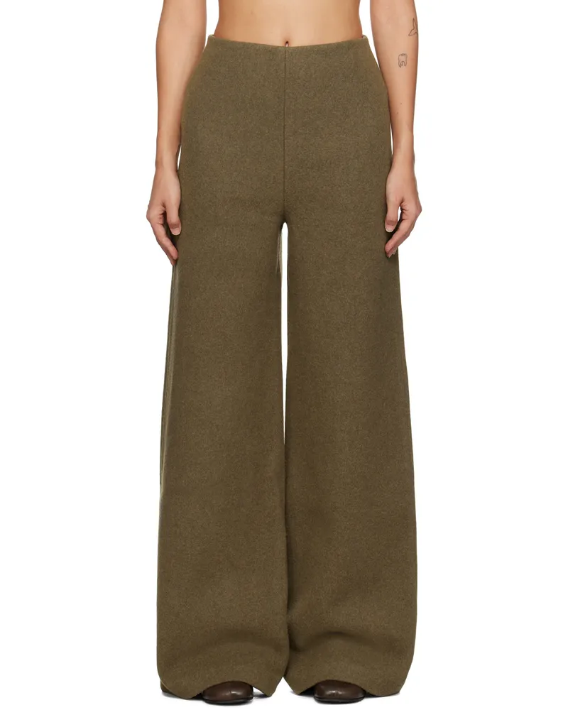Róhe Khaki Palazzo Wool Trousers 341