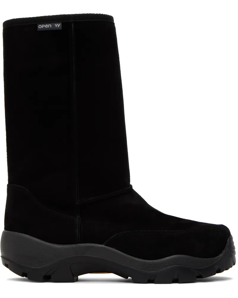 OPEN YY Black Treaded Shearling Boots Black