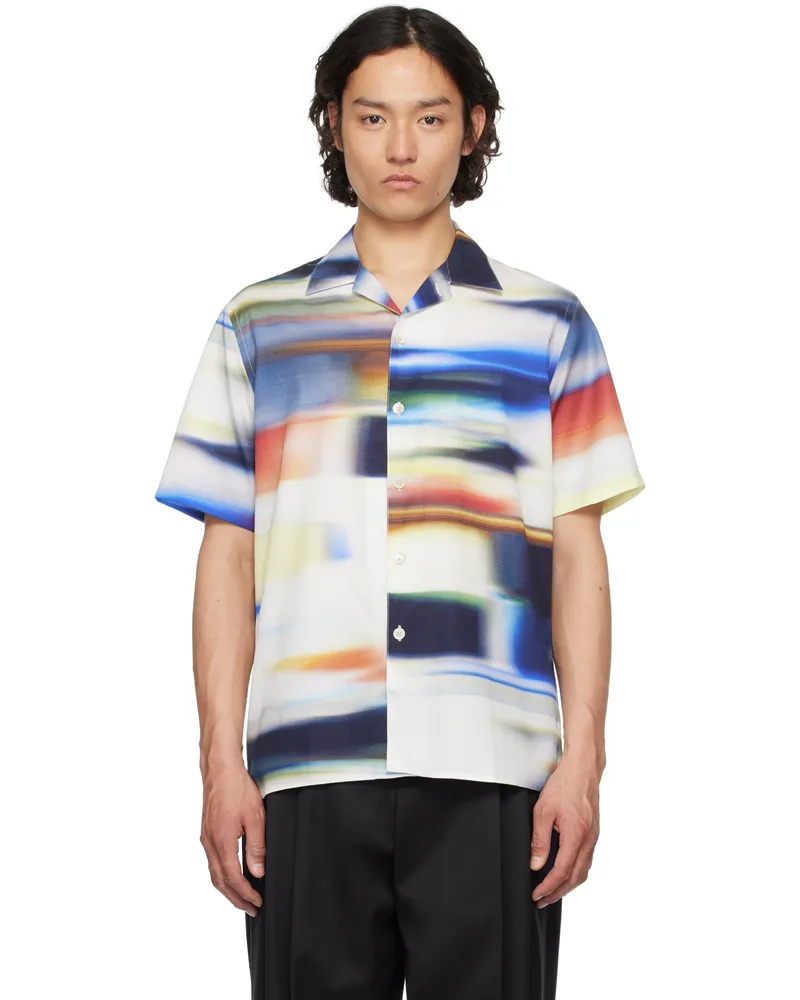 Paul Smith Off-White & Blue Motion Blur Short-Sleeve Shirt 1