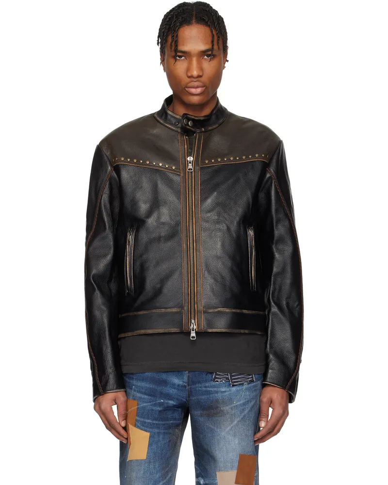Andersson Bell SSENSE Exclusive Brown & Black Vintage Biker Leather Jacket Black