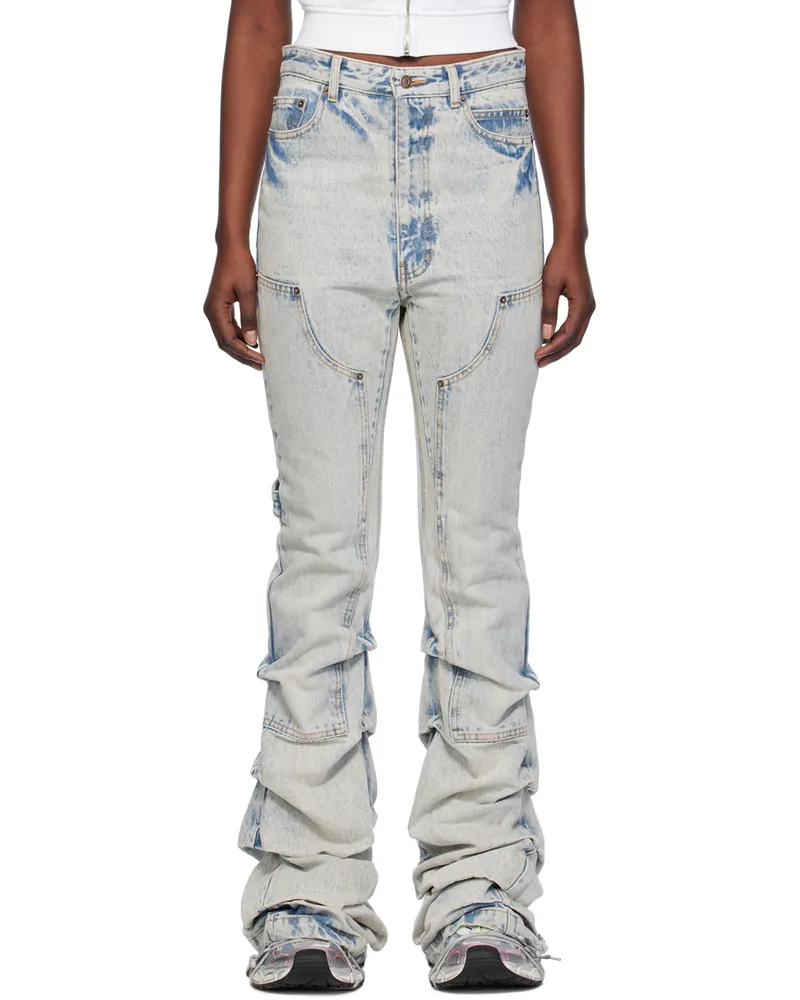 WE 11 DONE Blue Wrinkled Jeans Ice