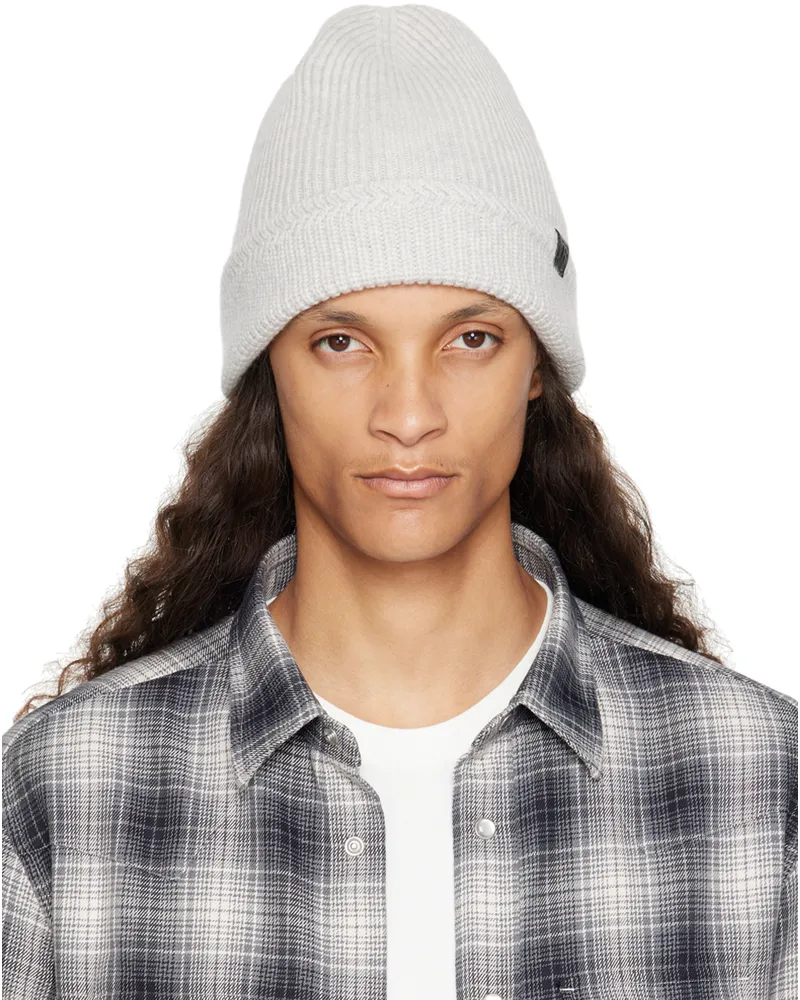 Tom Ford Gray Cashmere Knitted Beanie Pale