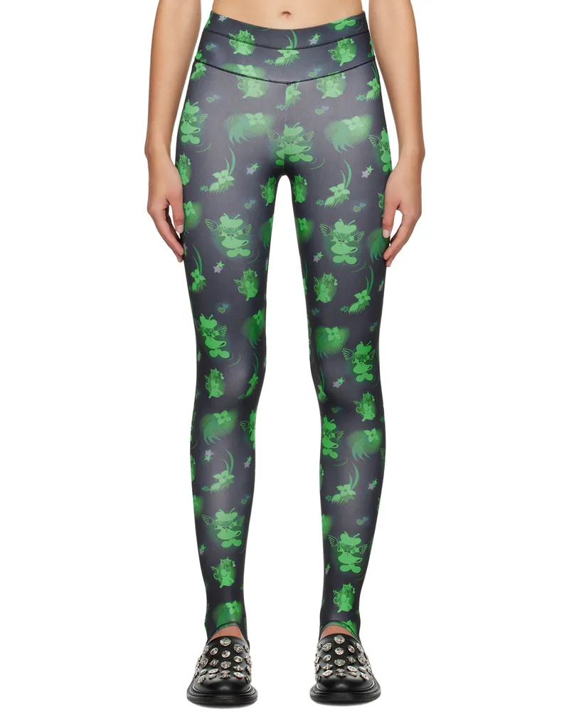 CHOPOVA LOWENA Black & Green Neon Cartoon Leggings Black