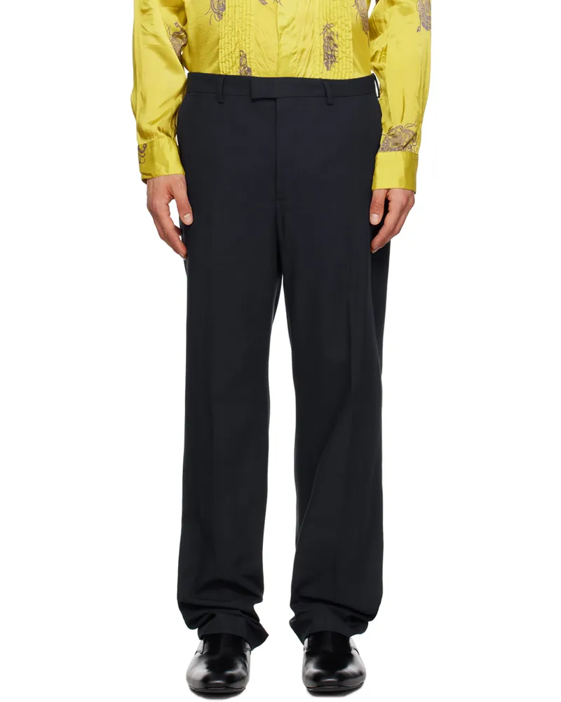 Dries van Noten Navy Creased Trousers 509