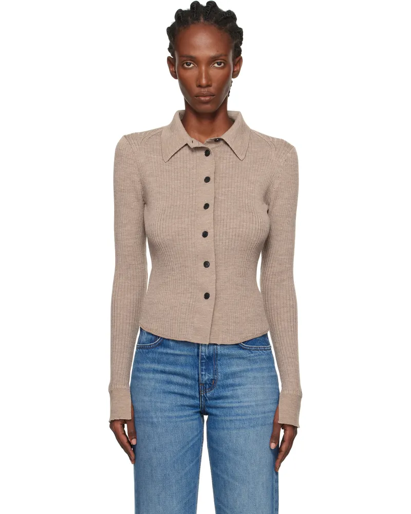 Mfpen Beige Knitted Rib Cardigan Oatmeal