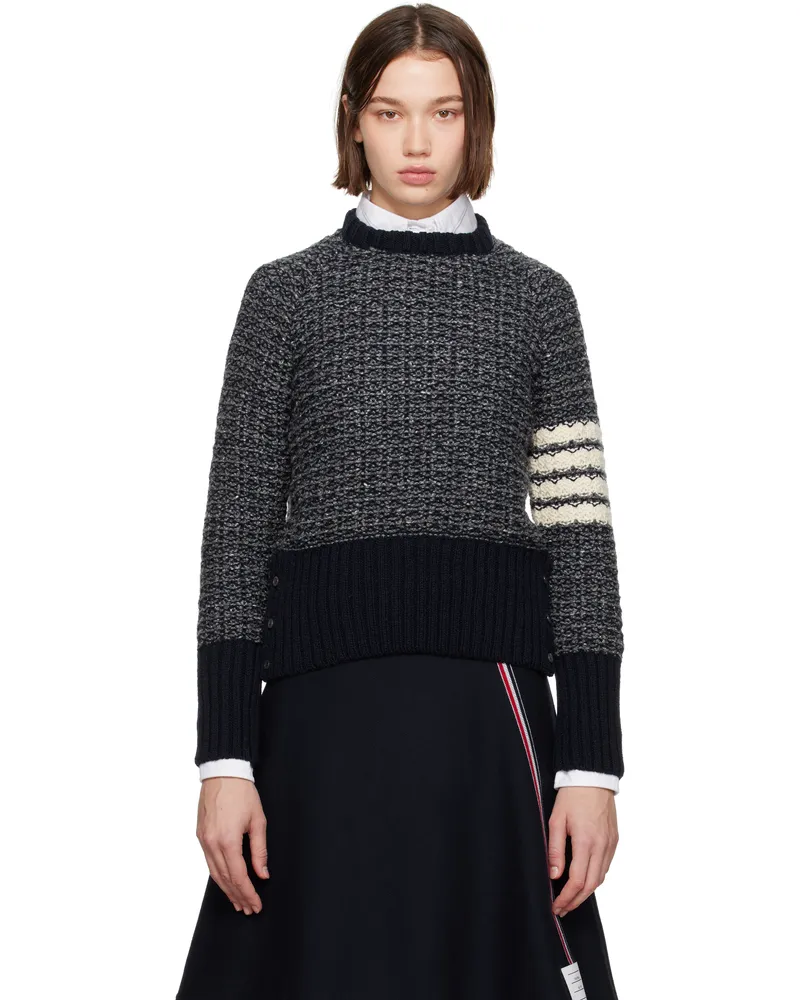 Thom Browne Navy Tuck Stitch Raglan 4-Bar Sweater 415