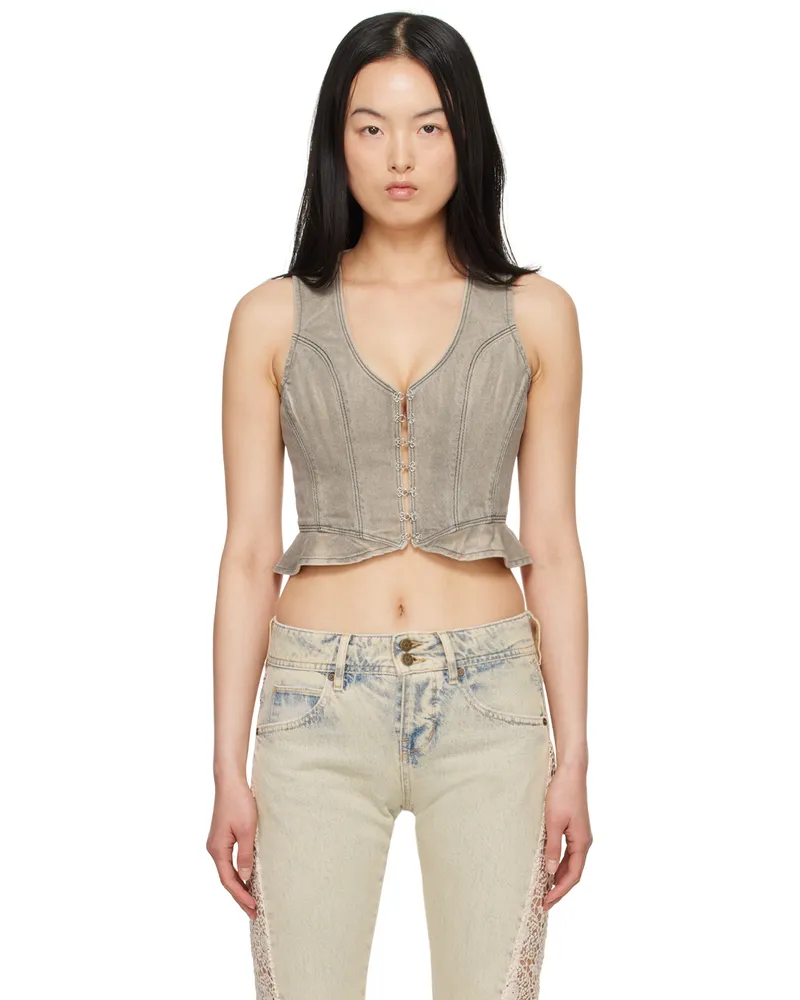 Guess Gray Peplum Denim Vest Gudt