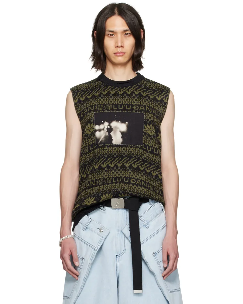 LU'U DAN Black & Green Distressed Vest Black