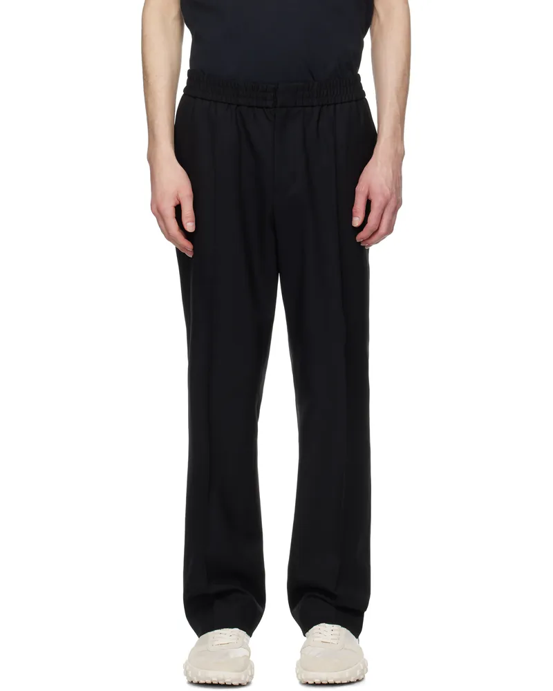 AMI Paris Black Wool Elasticated Waist Trousers 001