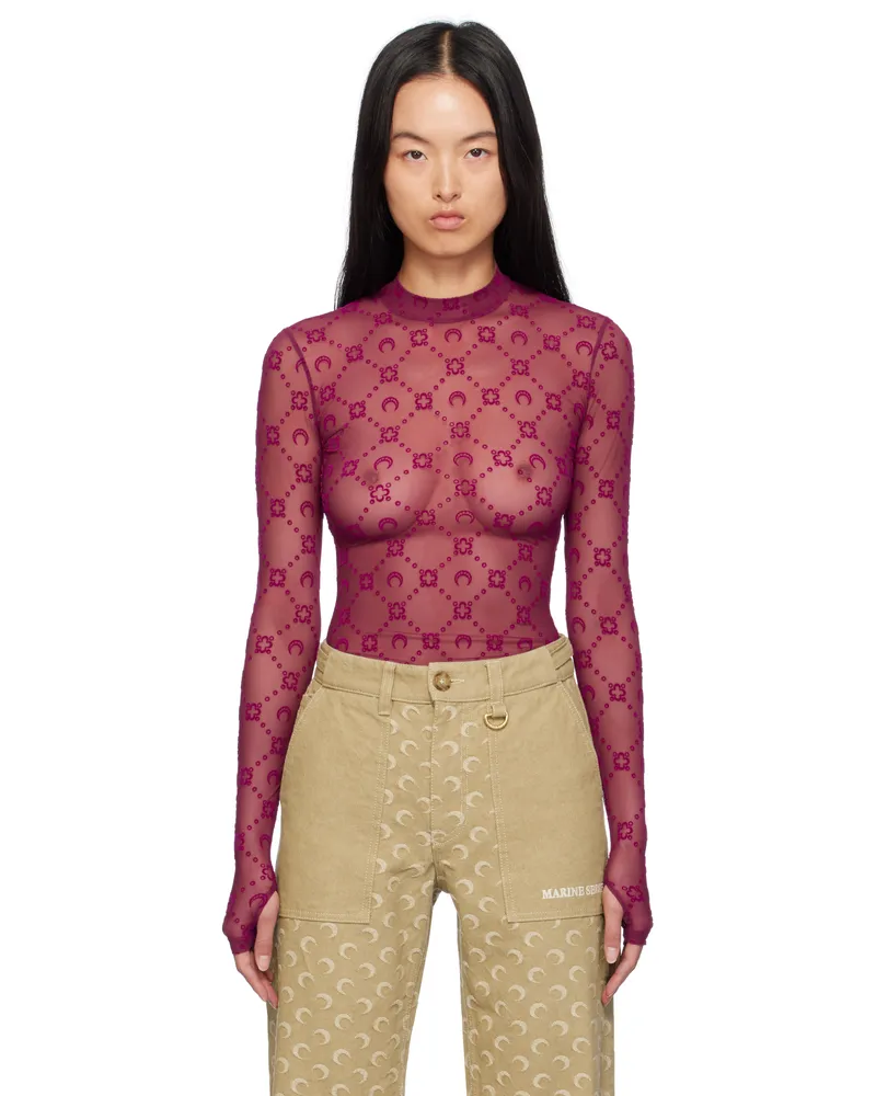Marine Serre Purple Moonogram Mesh Flock Second Skin Top Rd50